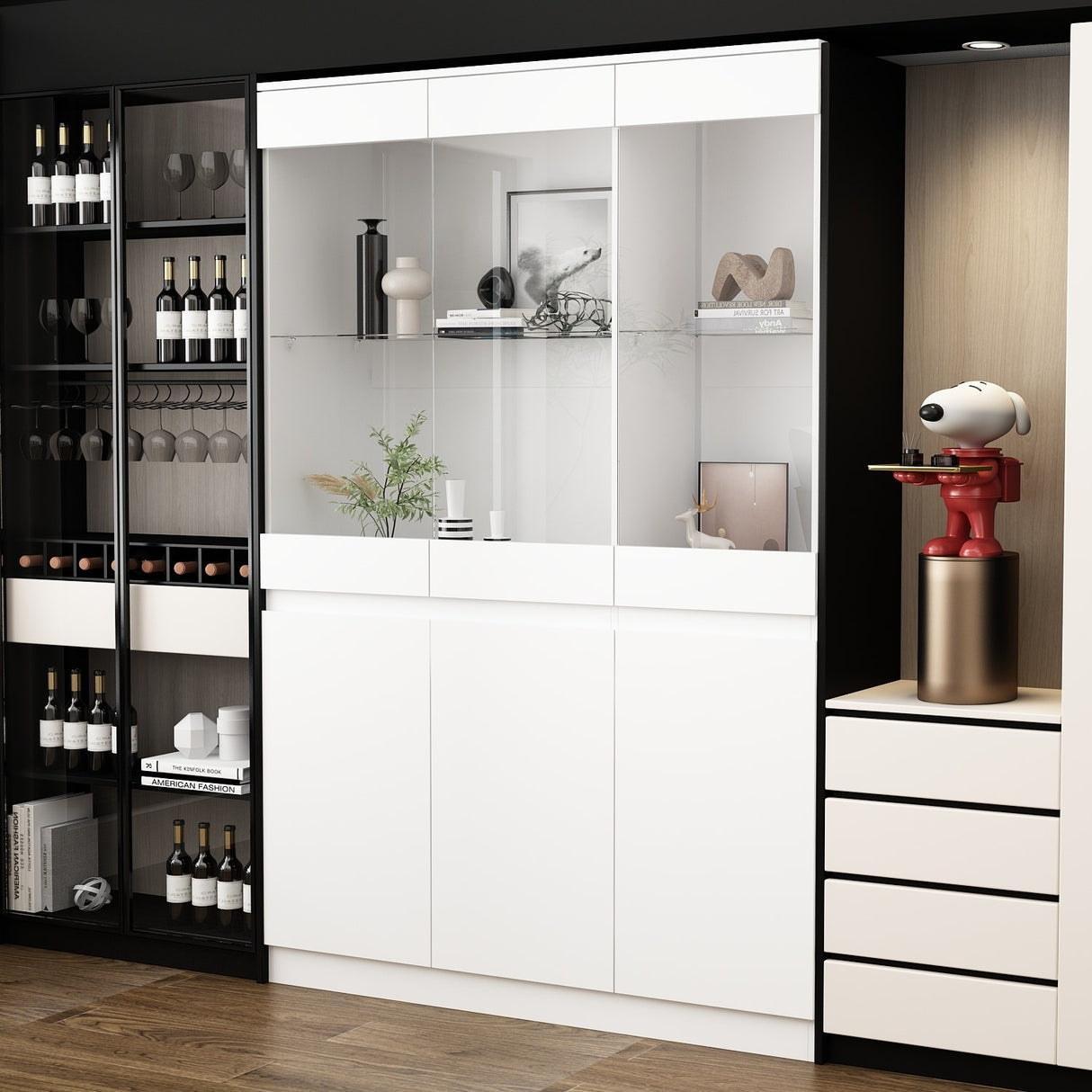 Modular Large display case,Bar Cabinet with glass doors,drawers,lights