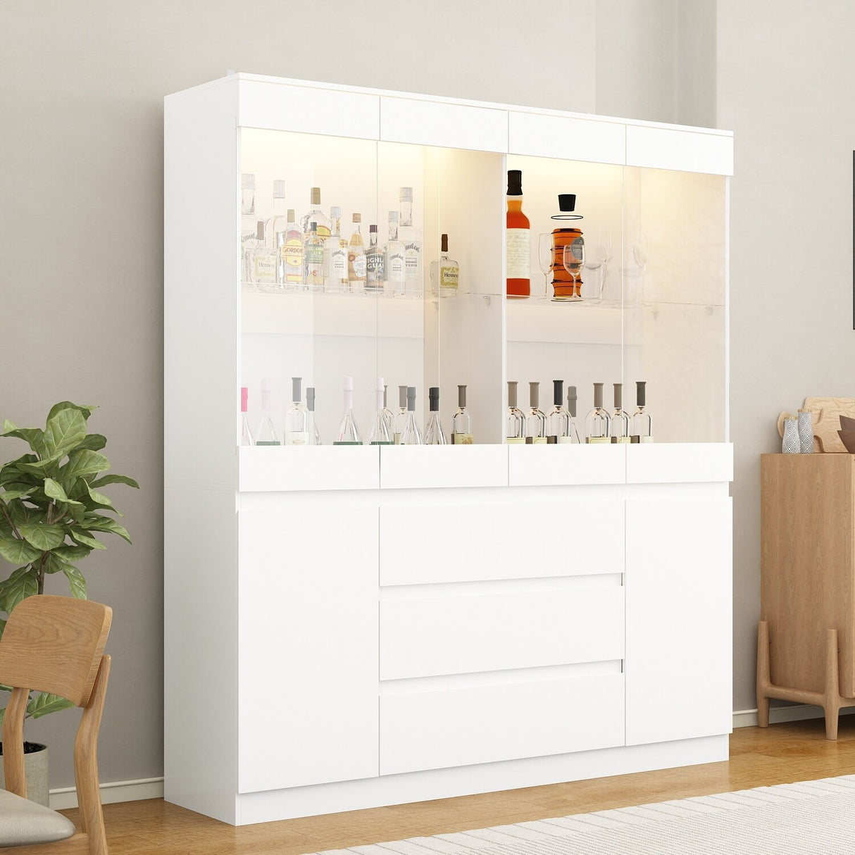 Modular Large display case,Bar Cabinet with glass doors,drawers,lights