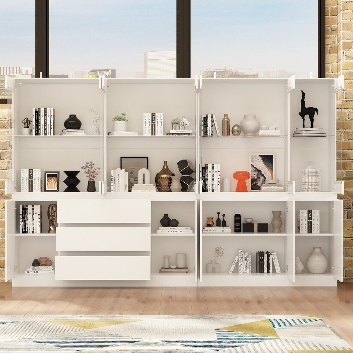 Modular Large display case,Bar Cabinet with glass doors,drawers,lights