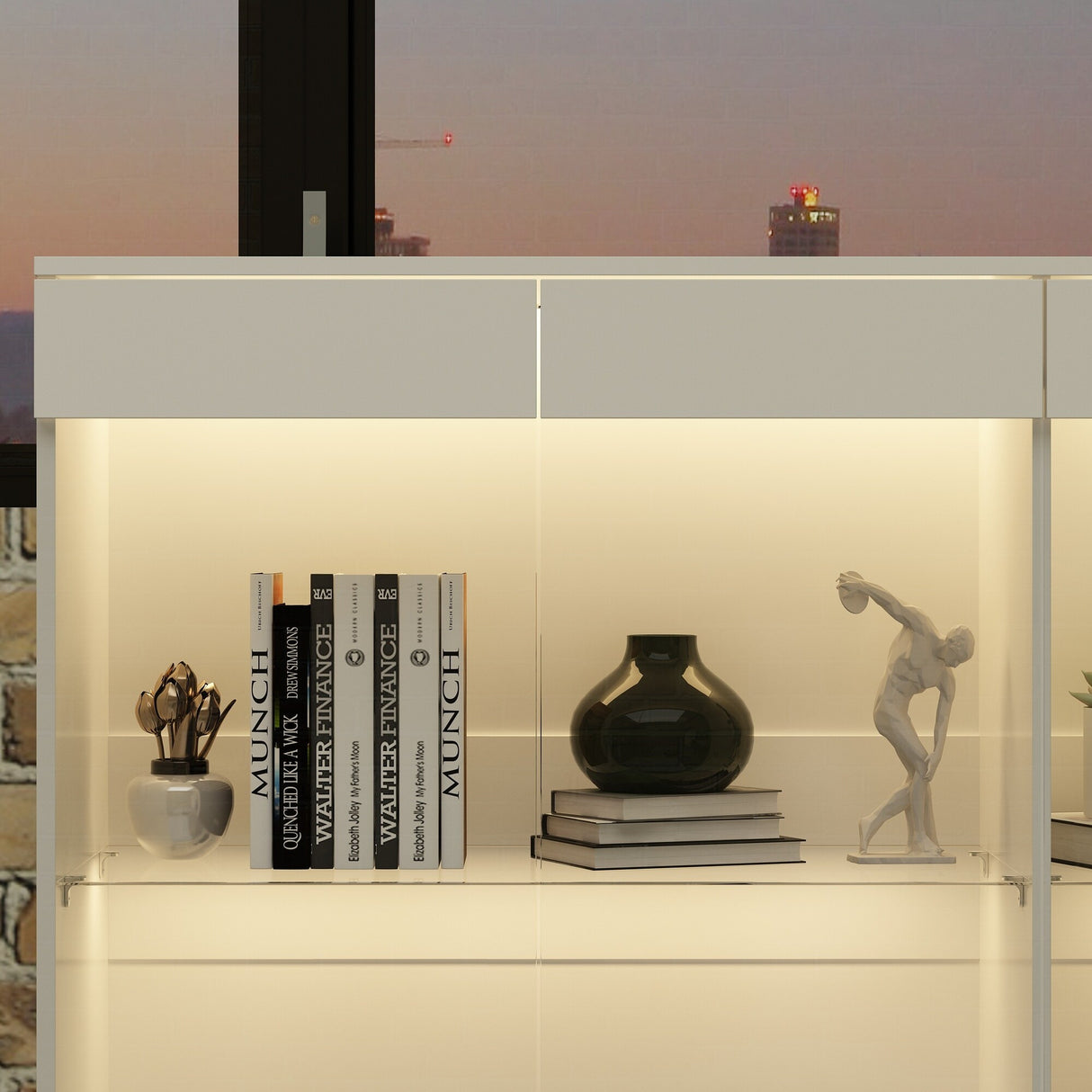 Modular Large display case,Bar Cabinet with glass doors,drawers,lights