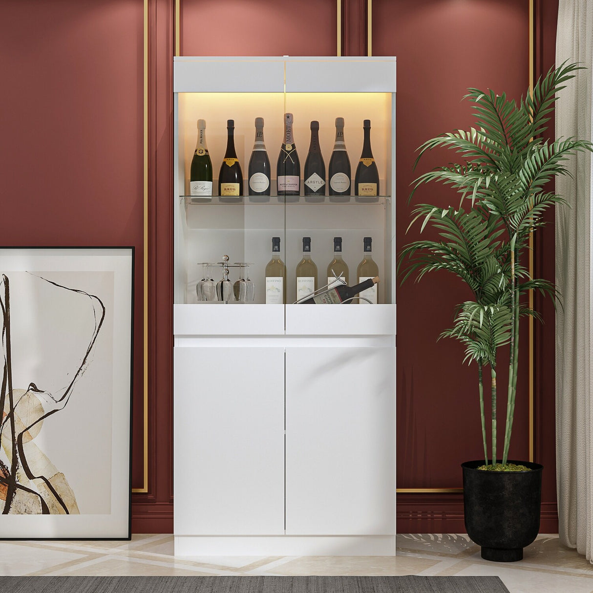Modular Large display case,Bar Cabinet with glass doors,drawers,lights