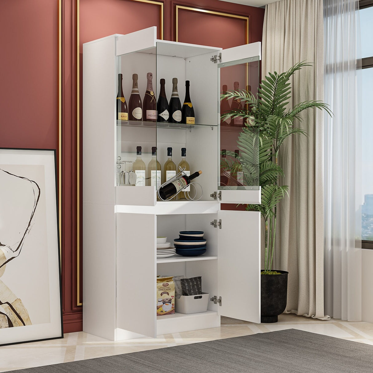 Modular Large display case,Bar Cabinet with glass doors,drawers,lights