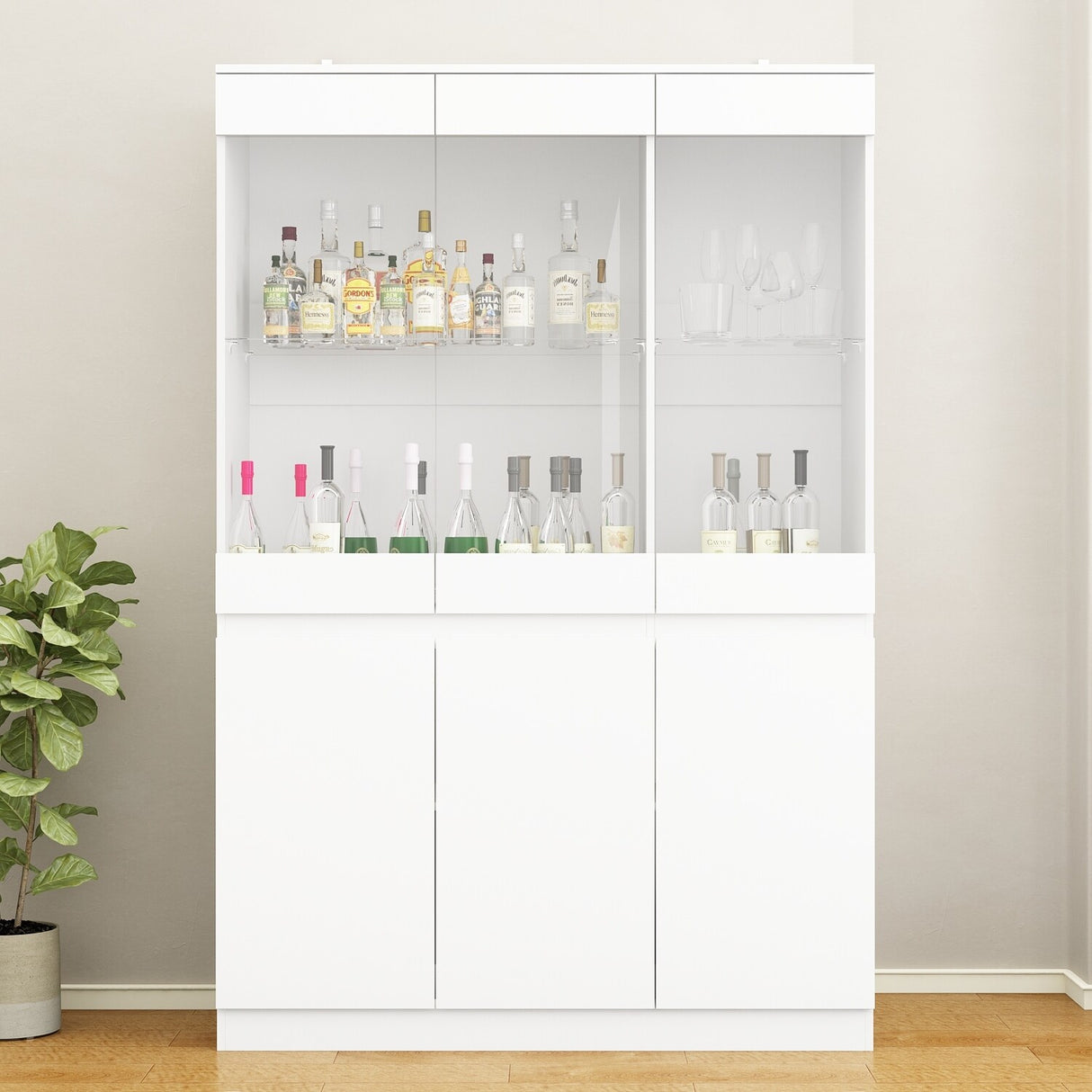 Modular Large display case,Bar Cabinet with glass doors,drawers,lights