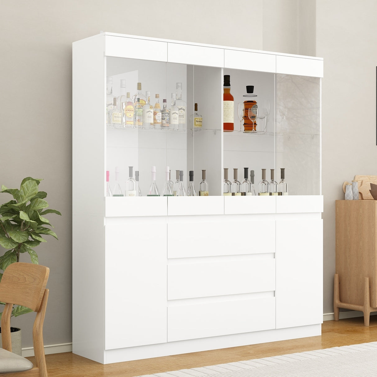 Modular Large display case,Bar Cabinet with glass doors,drawers,lights