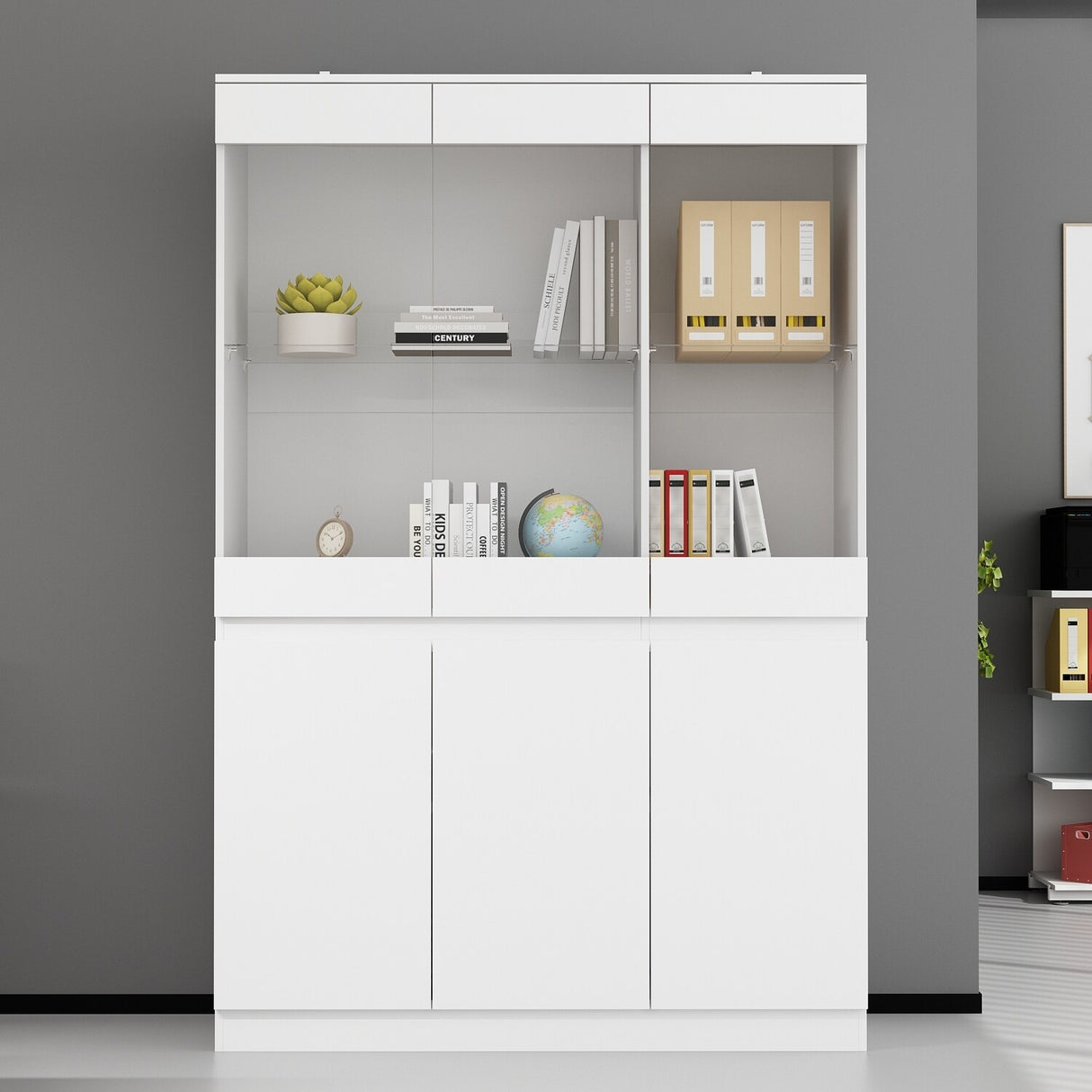 Modular Large display case,Bar Cabinet with glass doors,drawers,lights