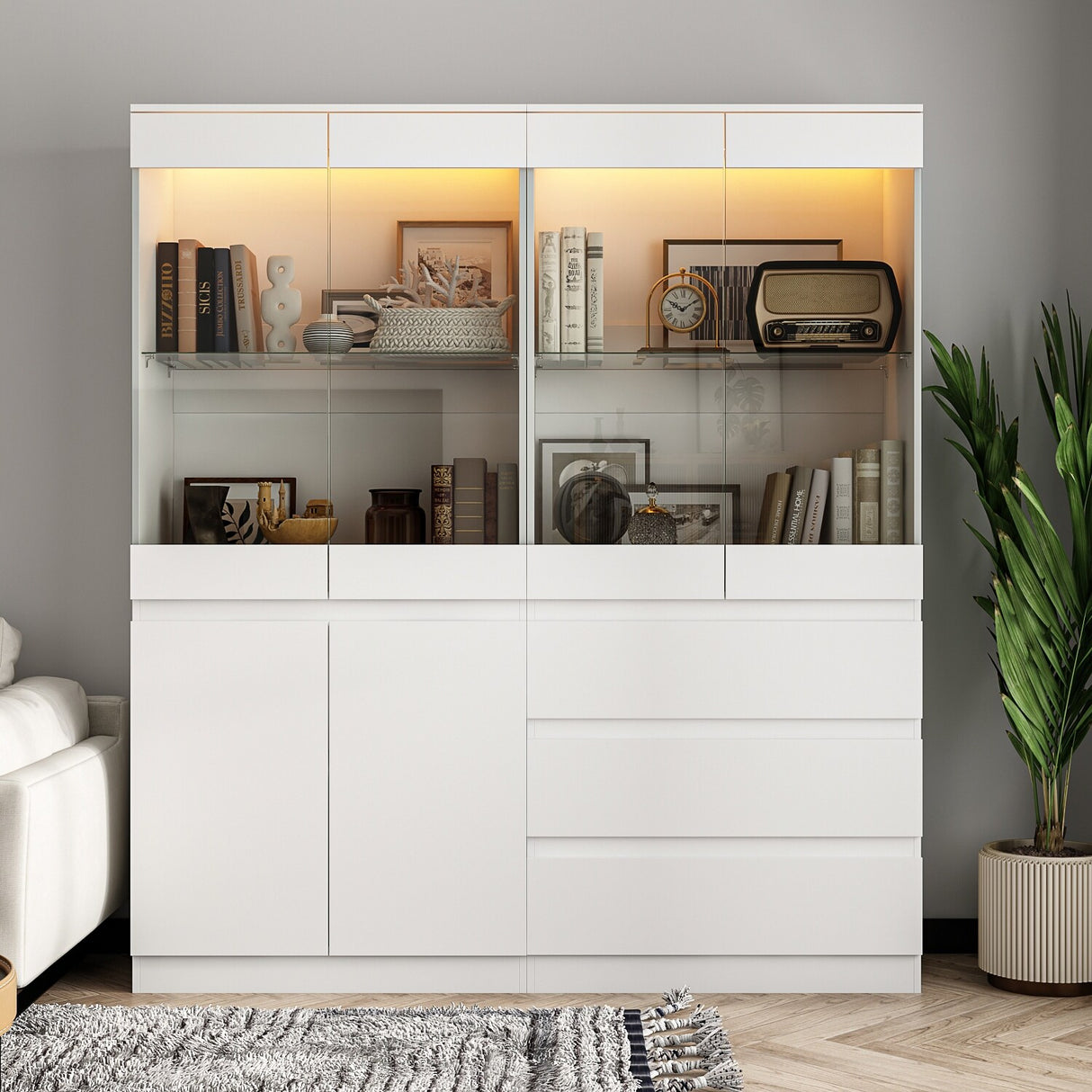 Modular Large display case,Bar Cabinet with glass doors,drawers,lights