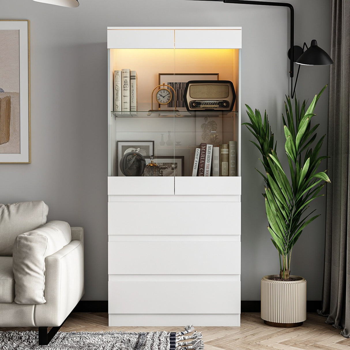 Modular Large display case,Bar Cabinet with glass doors,drawers,lights
