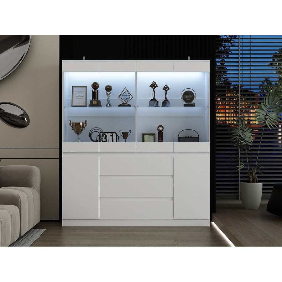 Modular Large display case,Bar Cabinet with glass doors,drawers,lights