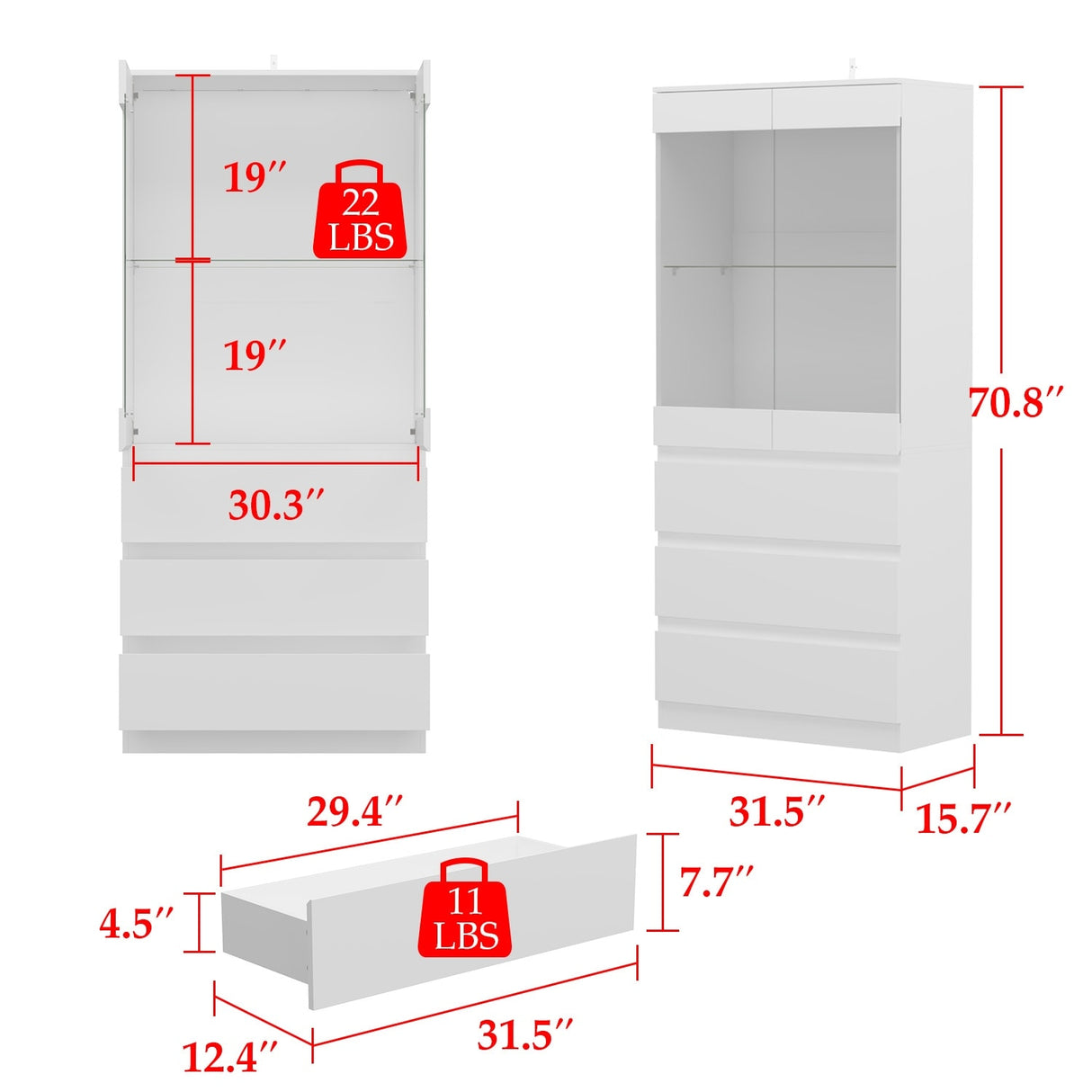 Modular Large display case,Bar Cabinet with glass doors,drawers,lights