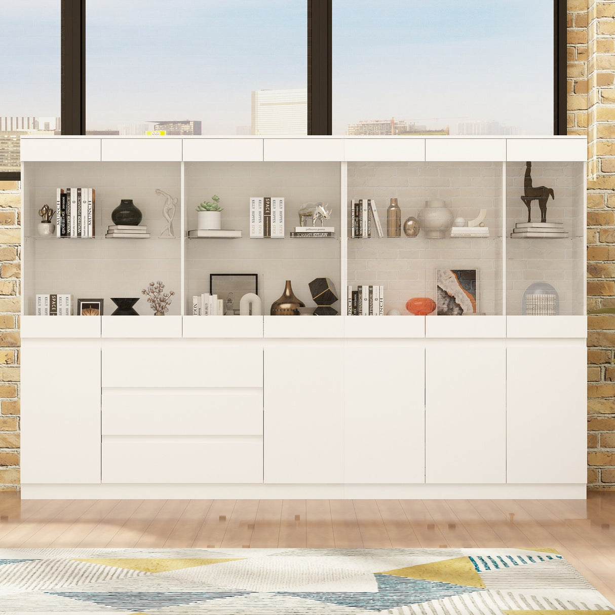 Modular Large display case,Bar Cabinet with glass doors,drawers,lights