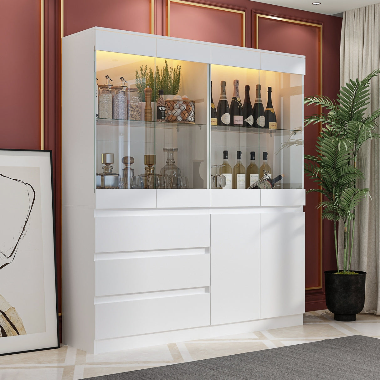 Modular Large display case,Bar Cabinet with glass doors,drawers,lights
