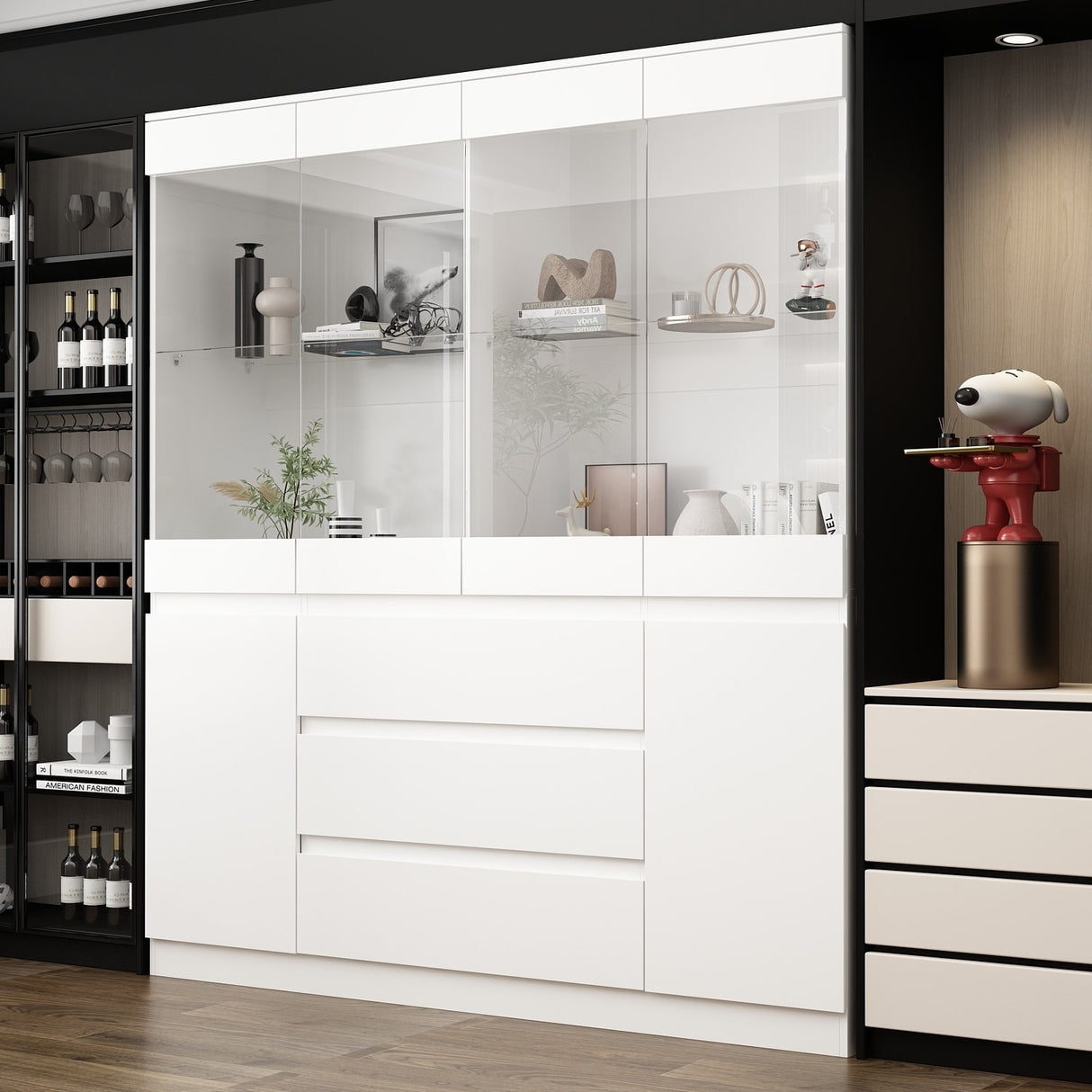Modular Large display case,Bar Cabinet with glass doors,drawers,lights