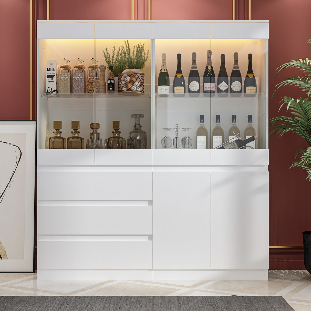 Modular Large display case,Bar Cabinet with glass doors,drawers,lights