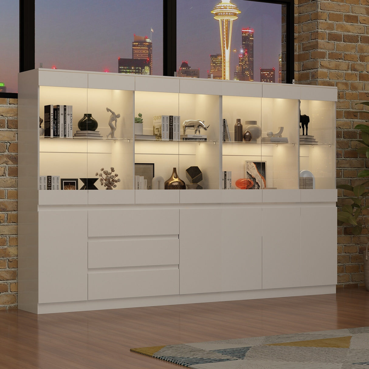Modular Large display case,Bar Cabinet with glass doors,drawers,lights