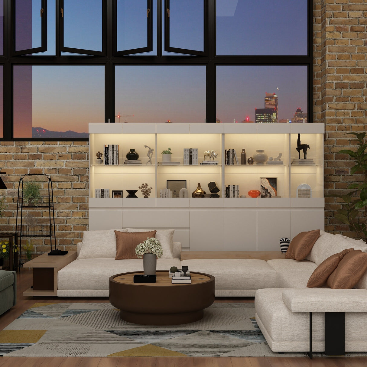 Modular Large display case,Bar Cabinet with glass doors,drawers,lights