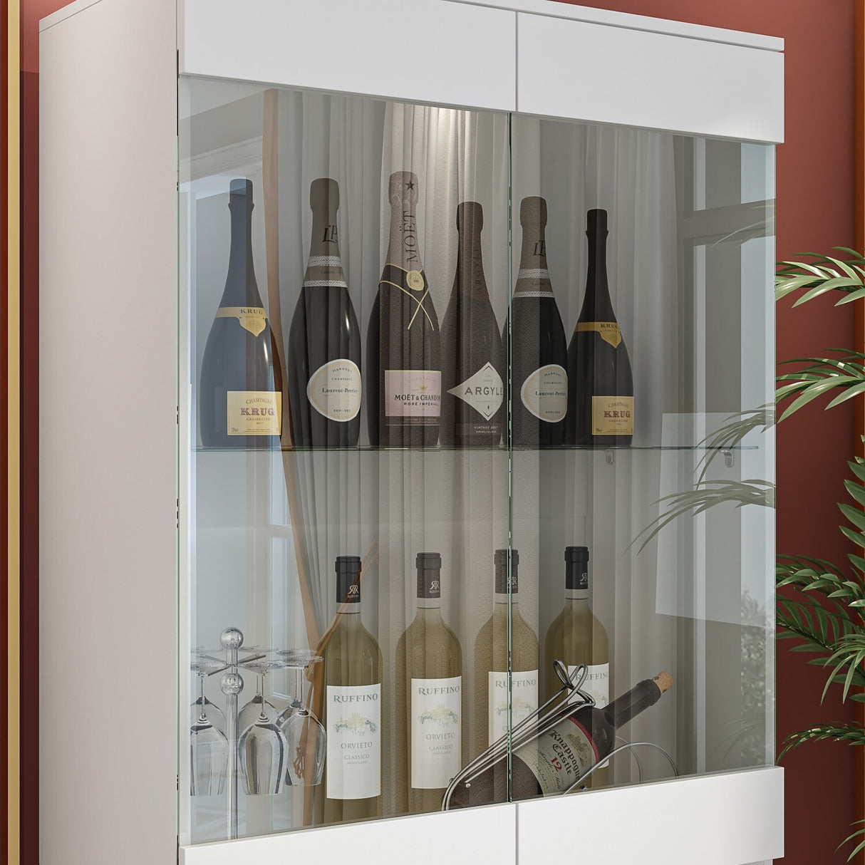 Modular Large display case,Bar Cabinet with glass doors,drawers,lights