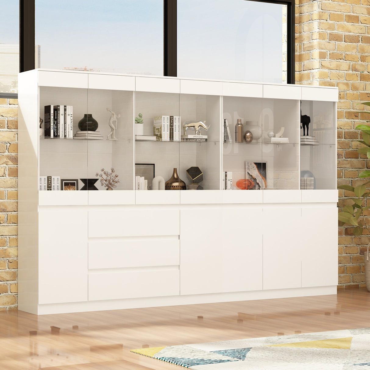 Modular Large display case,Bar Cabinet with glass doors,drawers,lights