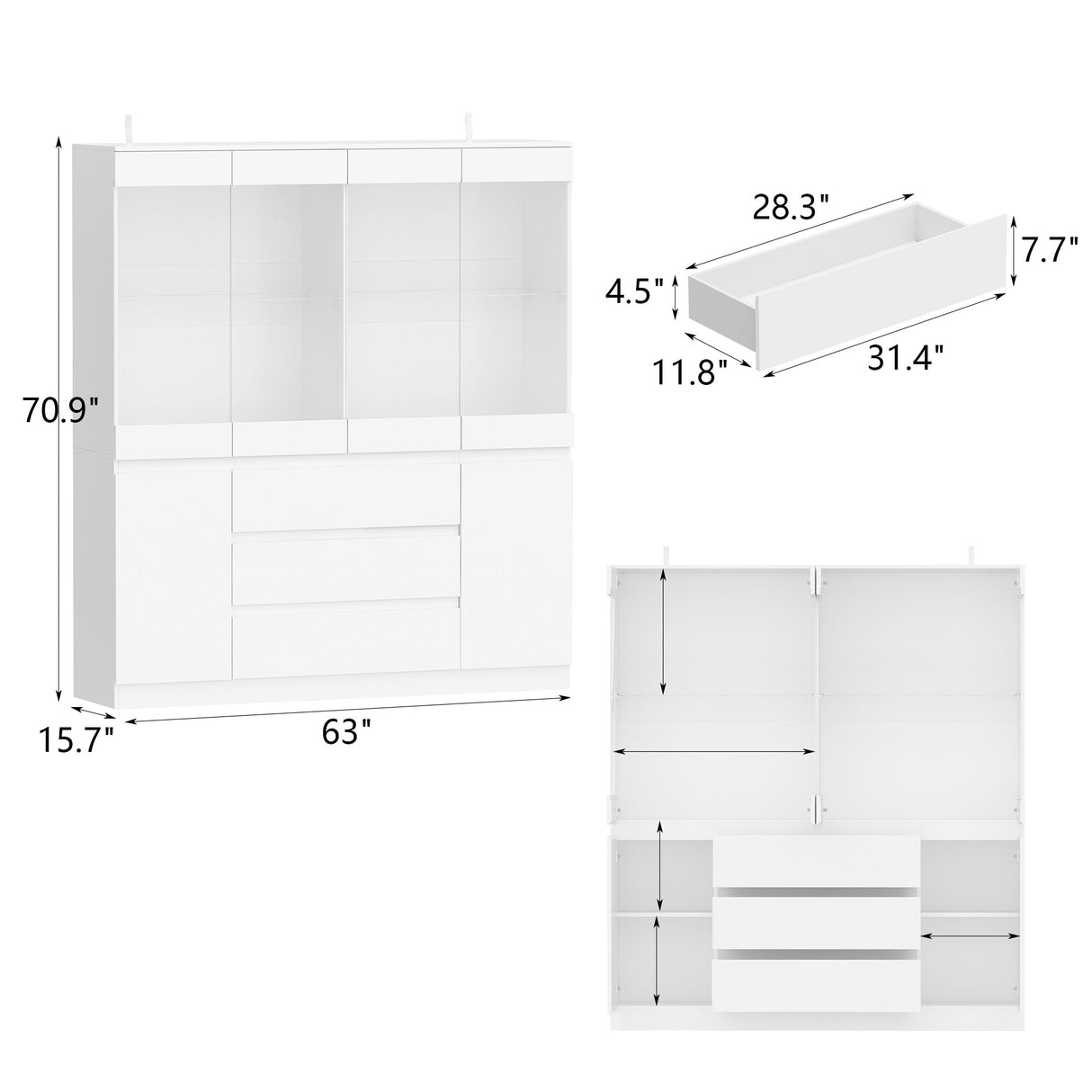 Modular Large display case,Bar Cabinet with glass doors,drawers,lights