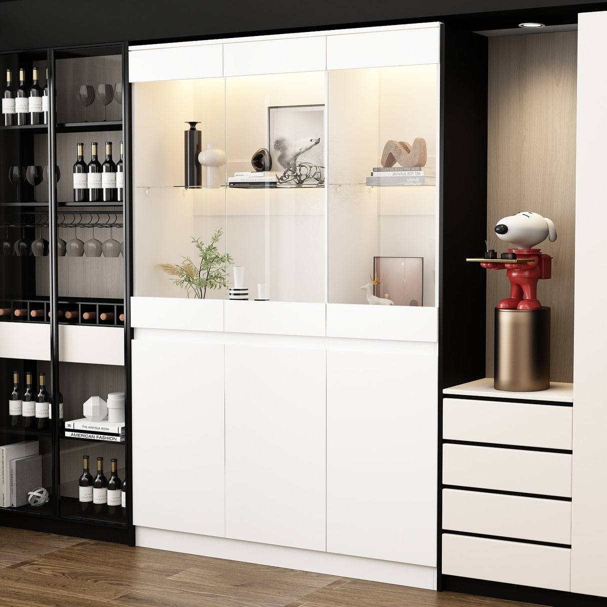 Modular Large display case,Bar Cabinet with glass doors,drawers,lights