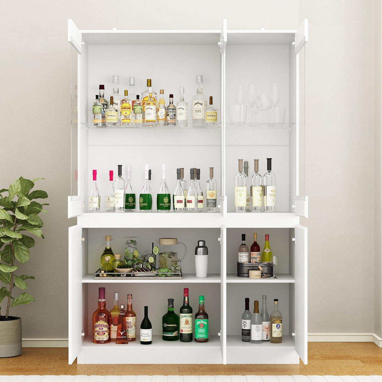Modular Large display case,Bar Cabinet with glass doors,drawers,lights