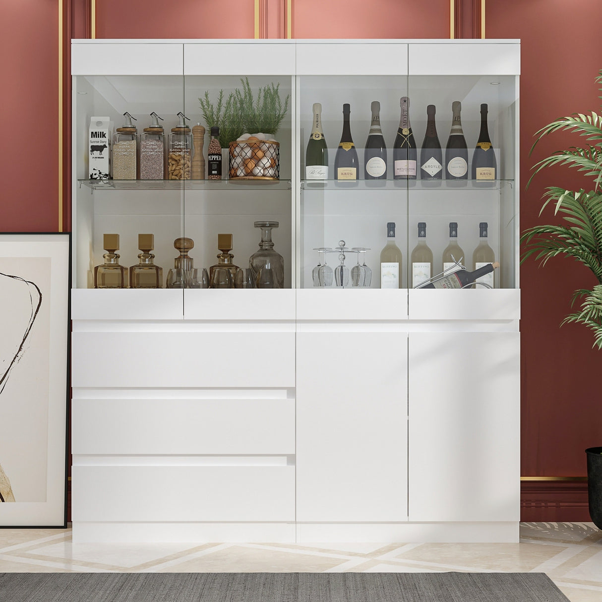 Modular Large display case,Bar Cabinet with glass doors,drawers,lights