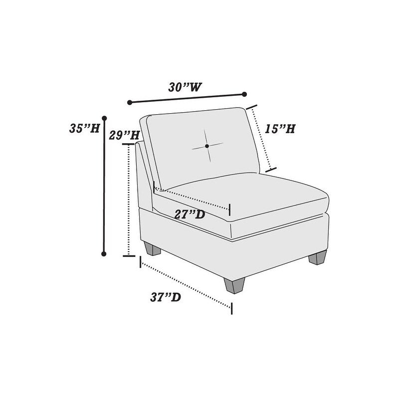 Modular Living Room Furniture Armless Chair Ash Chenille Fabric 1pc Cushion Armless Chair Couch Exposed Wooden base