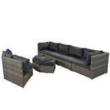 Modular Outdoor Couch Patio Furniture Set with Ottoman and Cushions and Small Trays