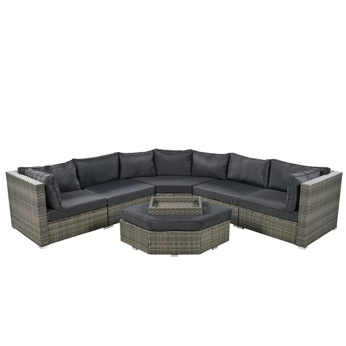 Modular Outdoor Couch Patio Furniture Set with Ottoman and Cushions and Small Trays