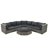 Modular Outdoor Couch Patio Furniture Set with Ottoman and Cushions and Small Trays