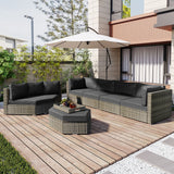 Modular Outdoor Couch Patio Furniture Set with Ottoman and Cushions and Small Trays