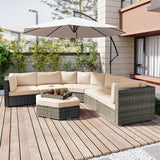 Modular Outdoor Couch Patio Furniture Set with Ottoman and Cushions and Small Trays