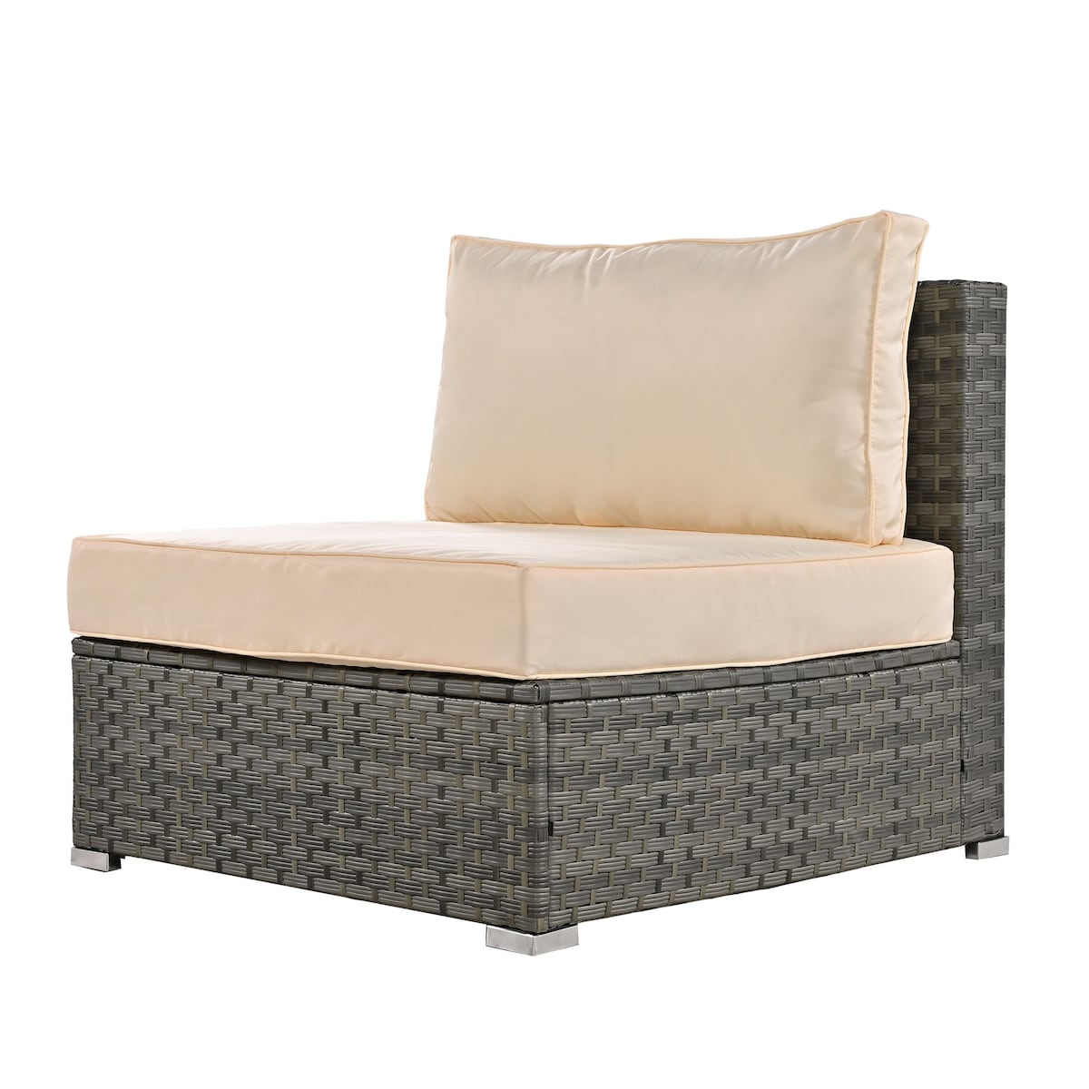 Modular Outdoor Couch Patio Furniture Set with Ottoman and Cushions and Small Trays