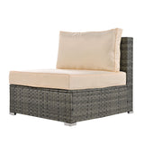 Modular Outdoor Couch Patio Furniture Set with Ottoman and Cushions and Small Trays