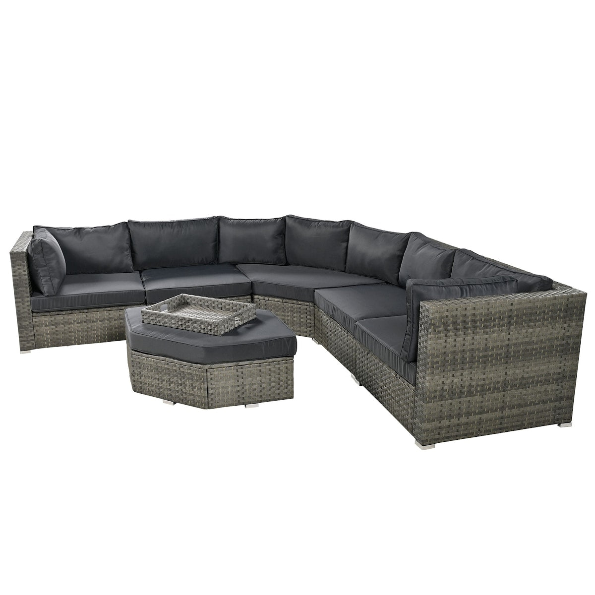 Modular Outdoor Couch Patio Furniture Set with Ottoman and Cushions and Small Trays