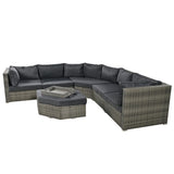 Modular Outdoor Couch Patio Furniture Set with Ottoman and Cushions and Small Trays