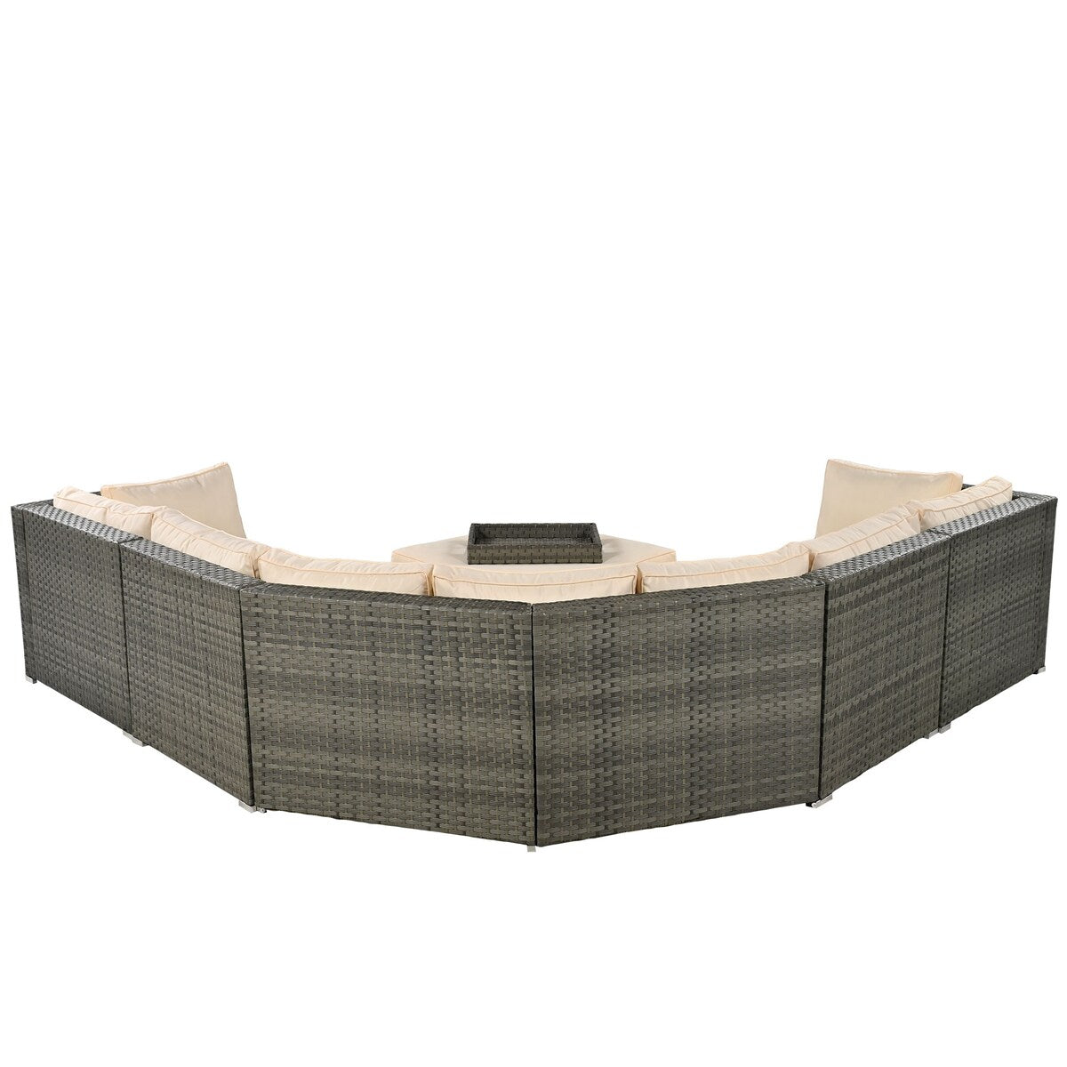 Modular Outdoor Couch Patio Furniture Set with Ottoman and Cushions and Small Trays