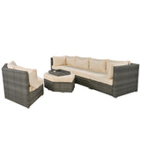 Modular Outdoor Couch Patio Furniture Set with Ottoman and Cushions and Small Trays