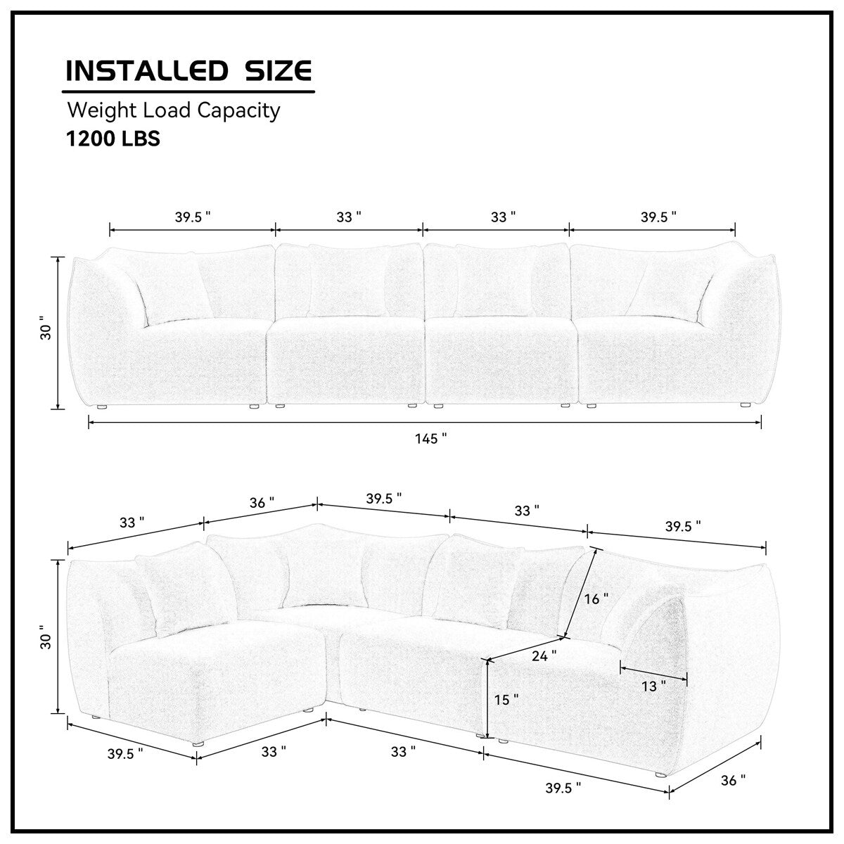Modular Sectional Couch 4-Seater Sectional Sofa Convertible Couches