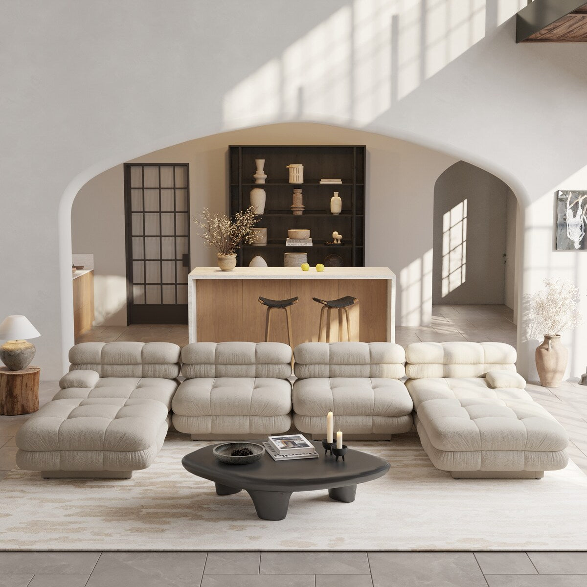 Modular Sectional Sofa Couch,146.44 inch U Shape Sofa Couch,Oversized 4 Seater Couch with 2 Ottomans