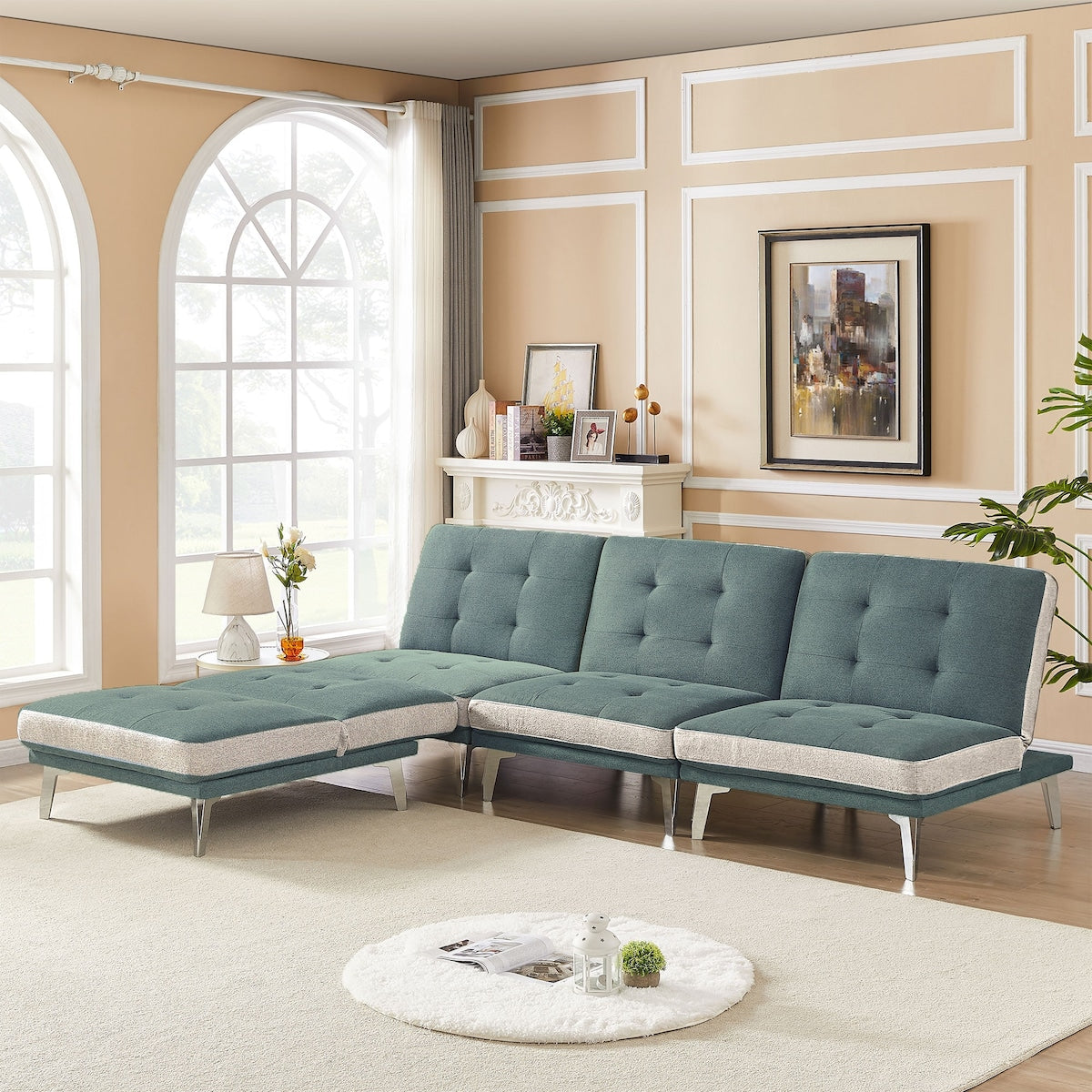 Modular Sectional Sofa Removable Seats Convertible Sofa Bed Fabric Pad