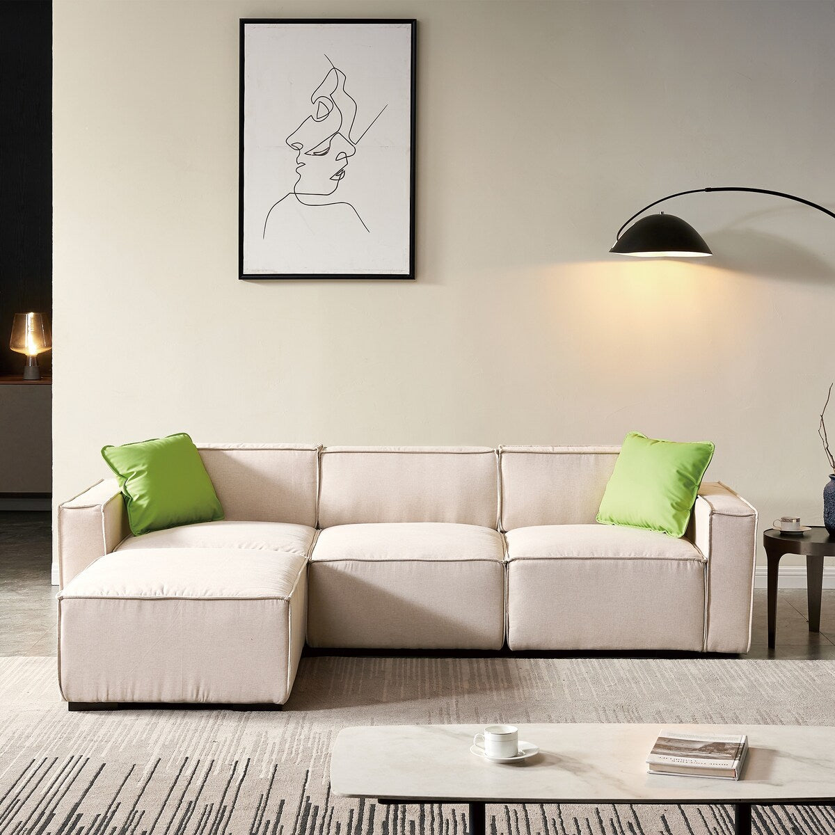 Modular Sofa L Shape with Convertible Ottoman