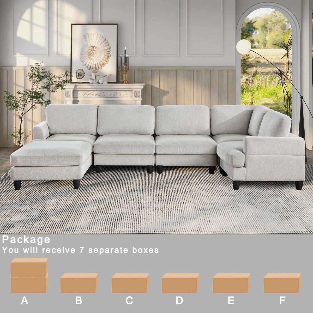 Modular Sofa, Sectional Couch U Shaped Sofa Couch with Ottoman, 6 Seat Chenille Corner Sofa for Living Room