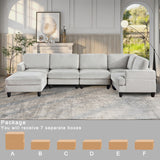 Modular Sofa, Sectional Couch U Shaped Sofa Couch with Ottoman, 6 Seat Chenille Corner Sofa for Living Room