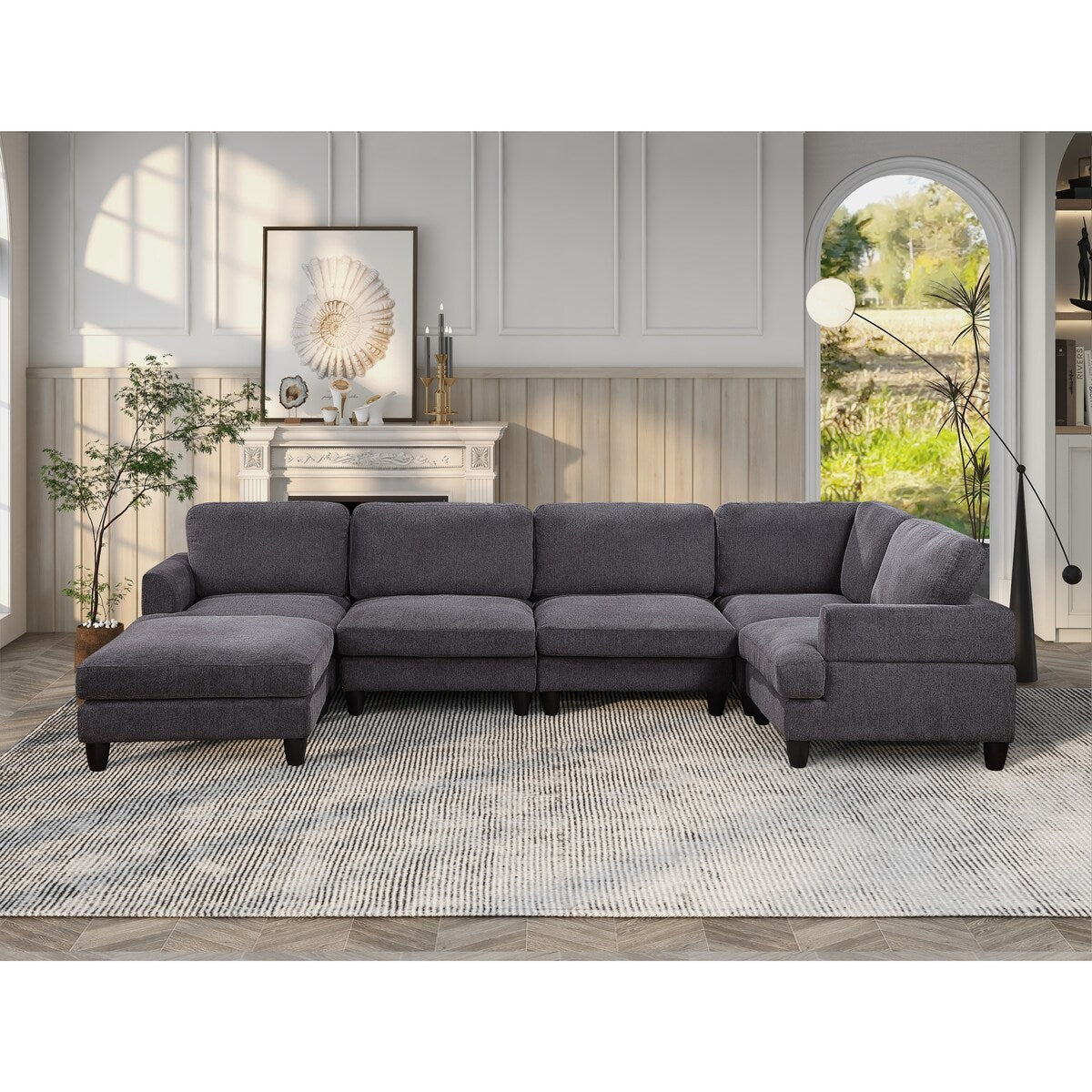 Modular Sofa, Sectional Couch U Shaped Sofa Couch with Ottoman, 6 Seat Chenille Corner Sofa for Living Room