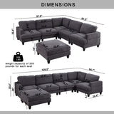 Modular Sofa, Sectional Couch U Shaped Sofa Couch with Ottoman, 6 Seat Chenille Corner Sofa for Living Room