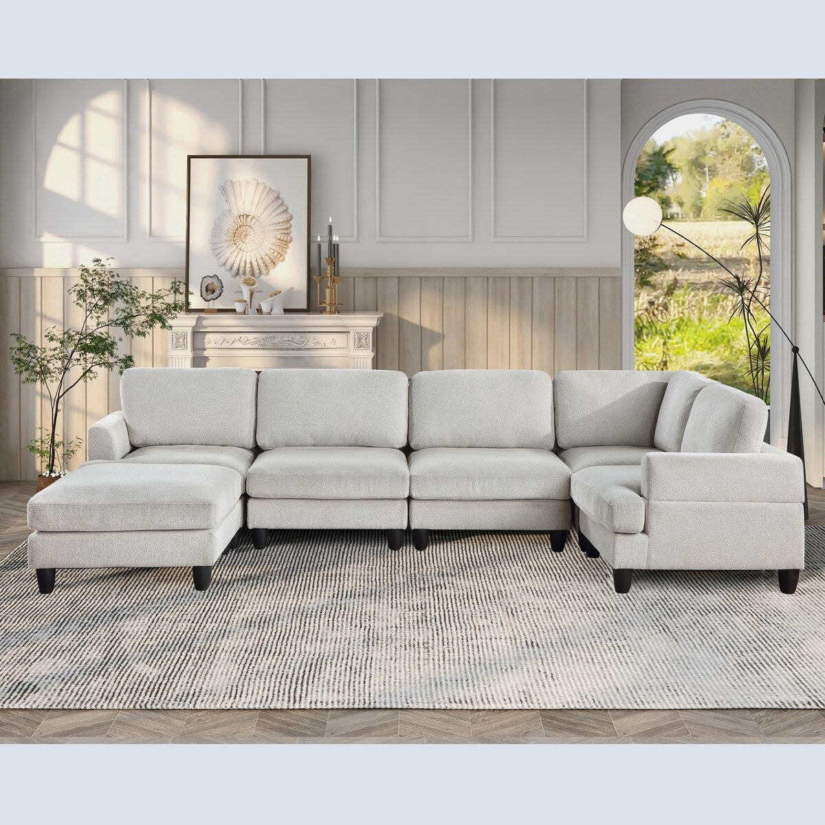 Modular Sofa, Sectional Couch U Shaped Sofa Couch with Ottoman, 6 Seat