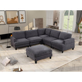 Modular Sofa, Sectional Couch U Shaped Sofa Couch with Ottoman, 6 Seat Chenille Corner Sofa for Living Room