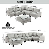Modular Sofa, Sectional Couch U Shaped Sofa Couch with Ottoman, 6 Seat Chenille Corner Sofa for Living Room