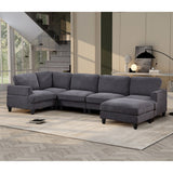 Modular Sofa, Sectional Couch U Shaped Sofa Couch with Ottoman, 6 Seat Chenille Corner Sofa for Living Room