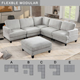 Modular Sofa, Sectional Couch U Shaped Sofa Couch with Ottoman, 6 Seat Chenille Corner Sofa for Living Room